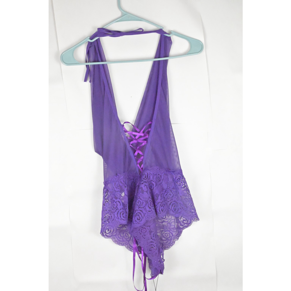 Women's Avidlove Purple Lace Halter Teddy Bodysuit One Size Intimates - Picture 2 of 3